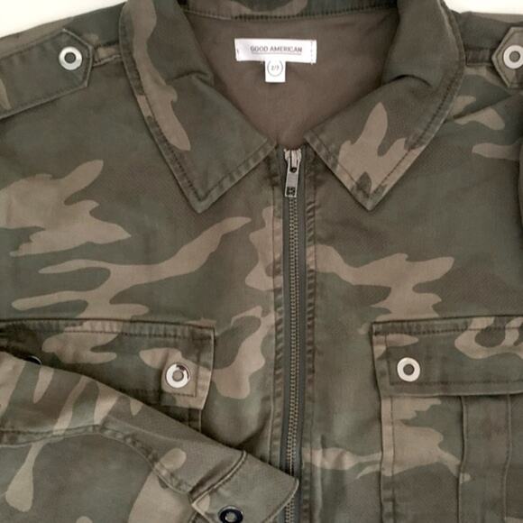 Good American camo denim military jacket stretch zip jean size XL 2/3 16 1X 2 3 - Picture 13 of 15